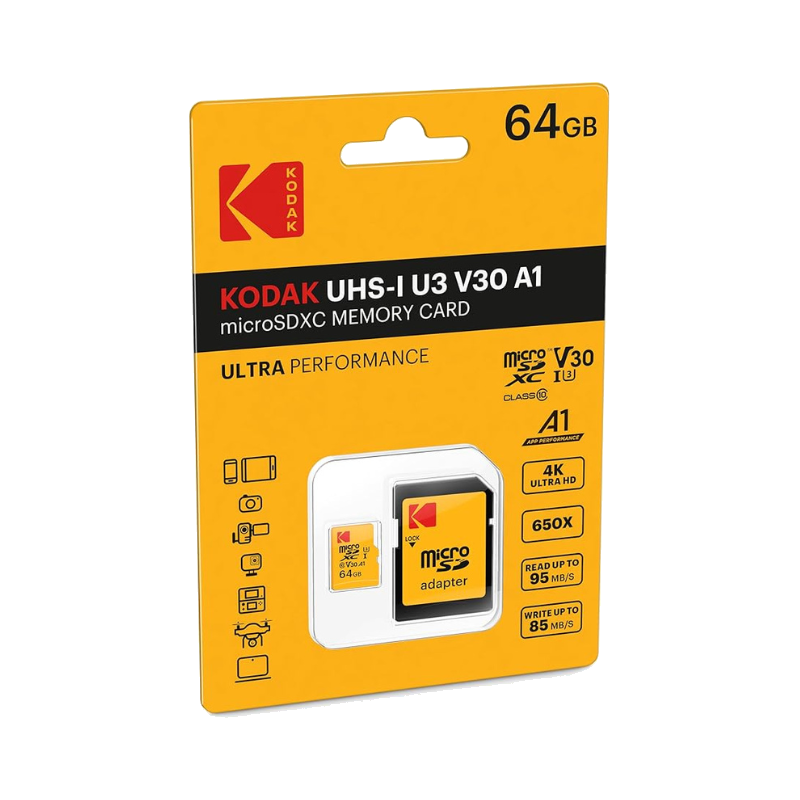 Tarjeta de Memoria Micro SD KODAK 64 GB UHS-I U3 V30 A1 - Rendimiento Extra