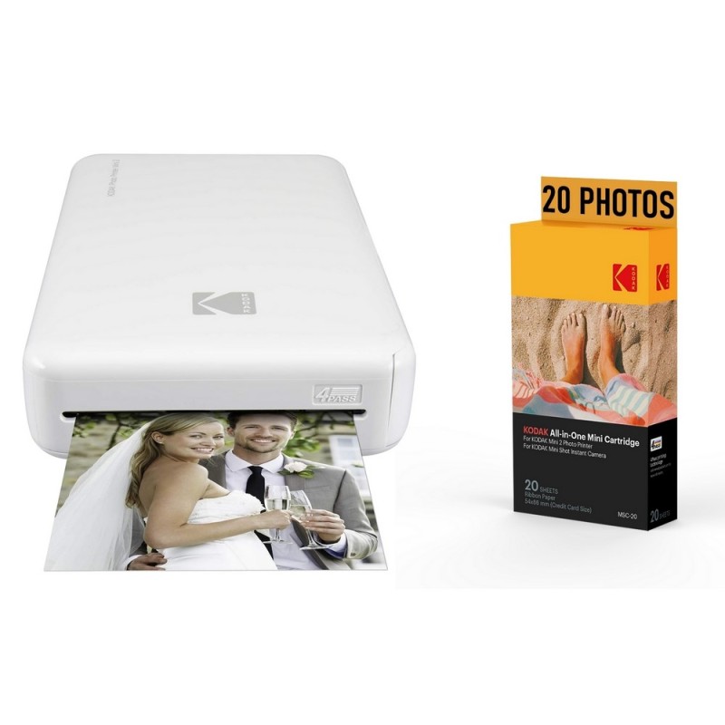 Fotodrucker-Set Kodak Mini 2 Weiß + 1 Nachfüllpackung mit 20 Fotos.