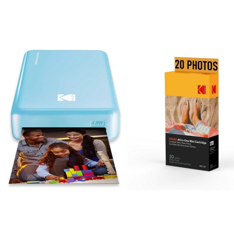 Fotodrucker-Set Kodak Mini 2 Blau + 1 Nachfüllpackung mit 20 Fotos.